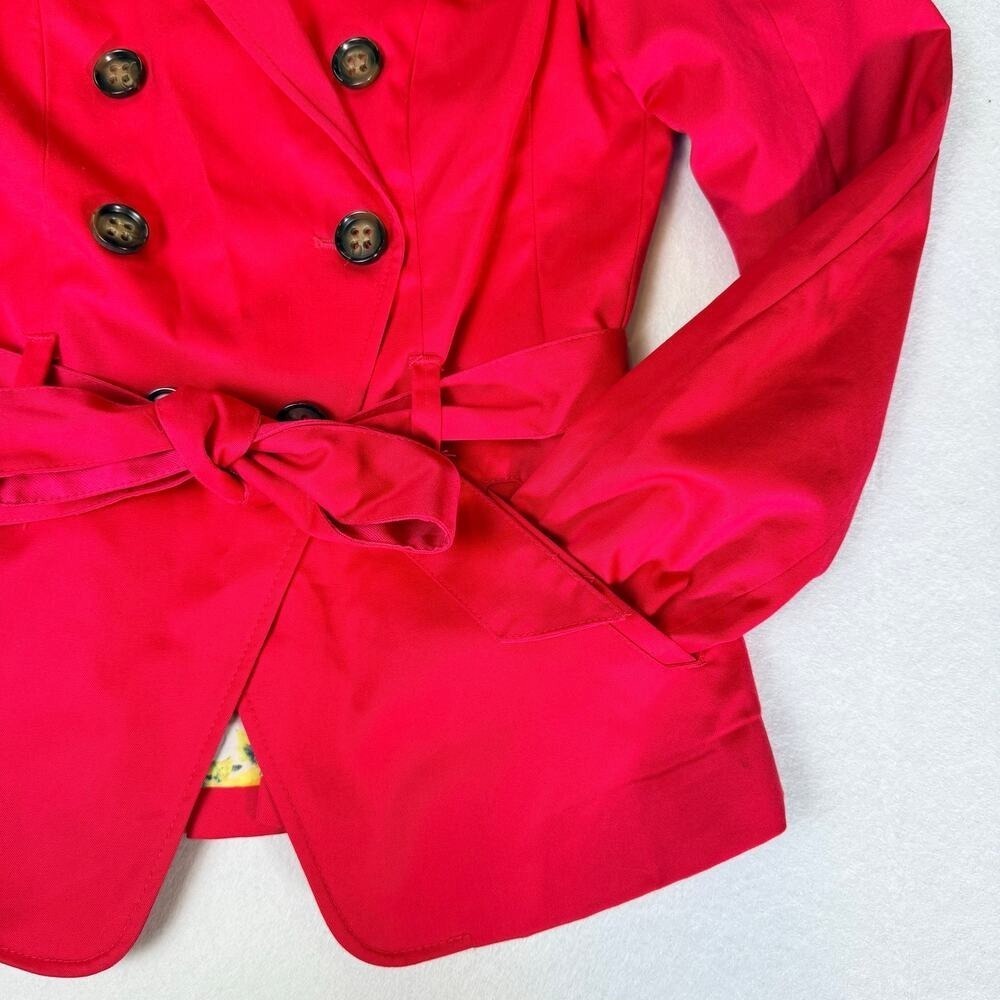 H&M Womens Red Short Trench Coat Jacket Size 2 Double Breasted Belted Waist Chic - Picture 12 of 14